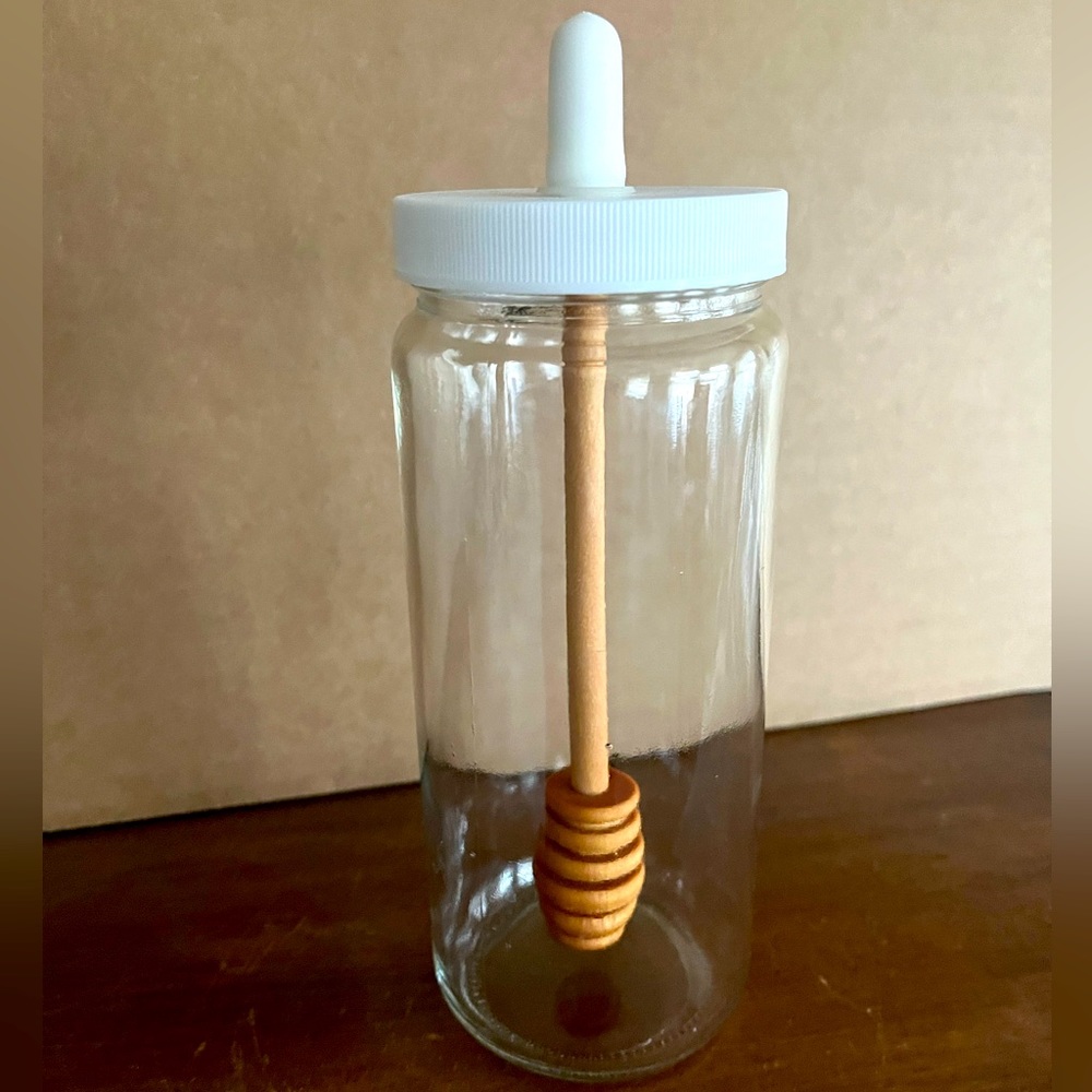 Reusable Honey glass jar with dipper (empty)